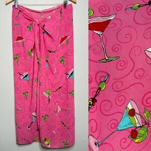Pink Cocktail Print Women's Swim Cover-Up Y2K